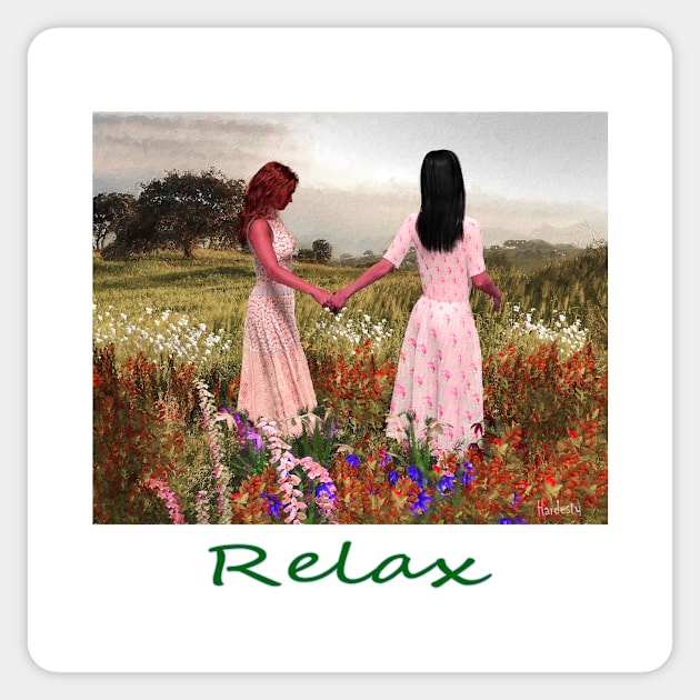 Two women girls walking on hill peace relax, zen,  yoga, buddhism Sticker by Fantasyart123